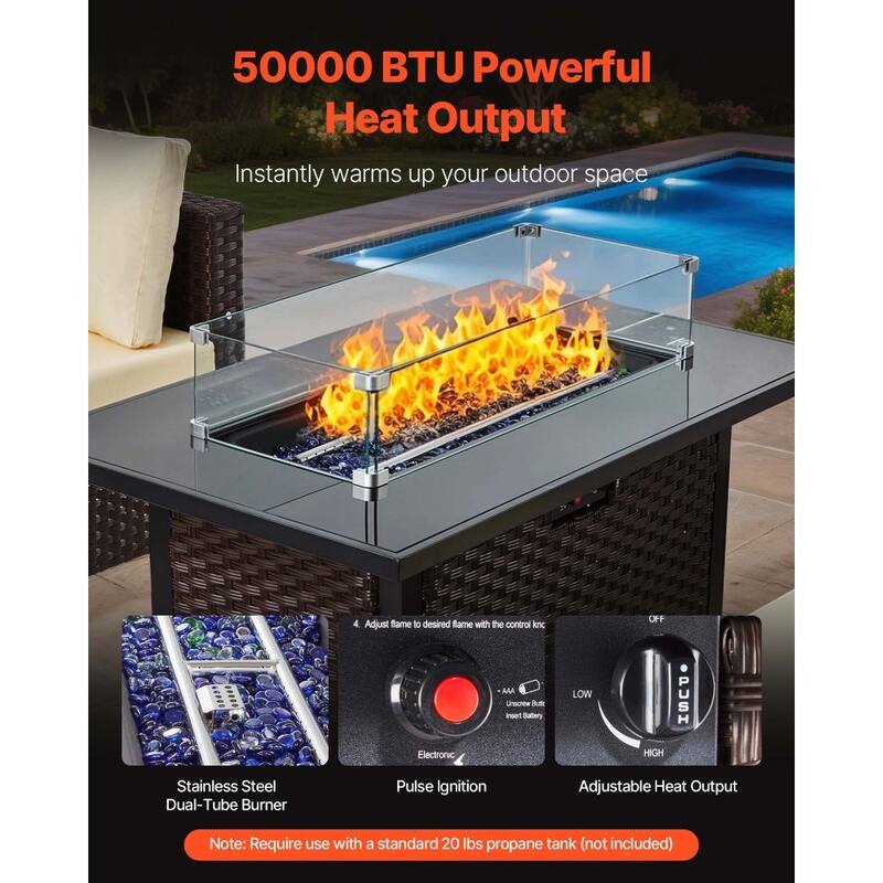 Beige-Mix Brown PE Rattan 6-Piece Patio Furniture Set with 44-Inch Fire Pit Table and Cushioned Steel Frame Sofas