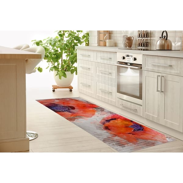 Porch & Den Chehia Watercolor Poppy Pattern Kitchen Mat - On Sale