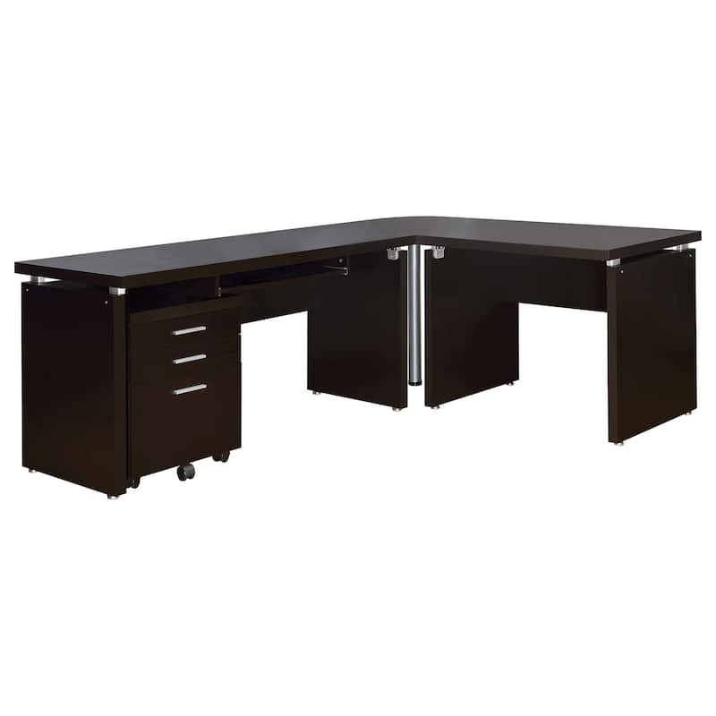 Niti 2 Piece Home Office L Desk with File Cabinet, Keyboard Tray Dark Brown