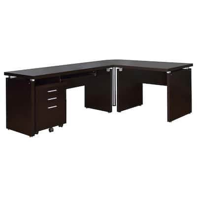 Niti 2 Piece Home Office L Desk with File Cabinet, Keyboard Tray Dark Brown