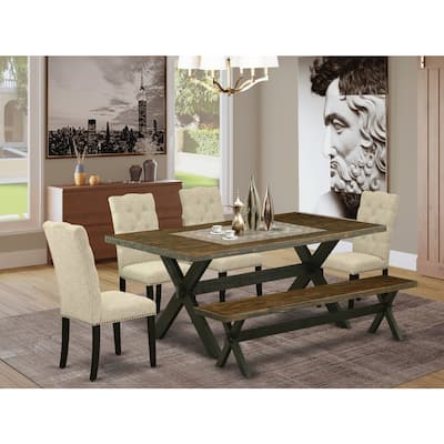 Renaissance Revival Dining Set - 6-Piece Wood Table & Chair Set with Bench