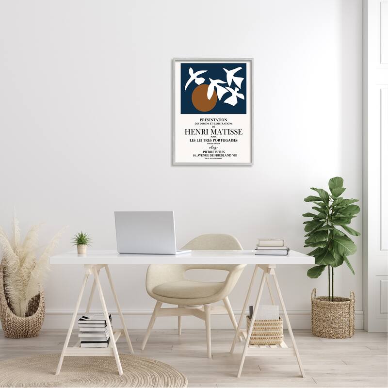 Stupell Historic Matisse Birds Flying Sun Collage Flyer Framed Wall Art - Blue