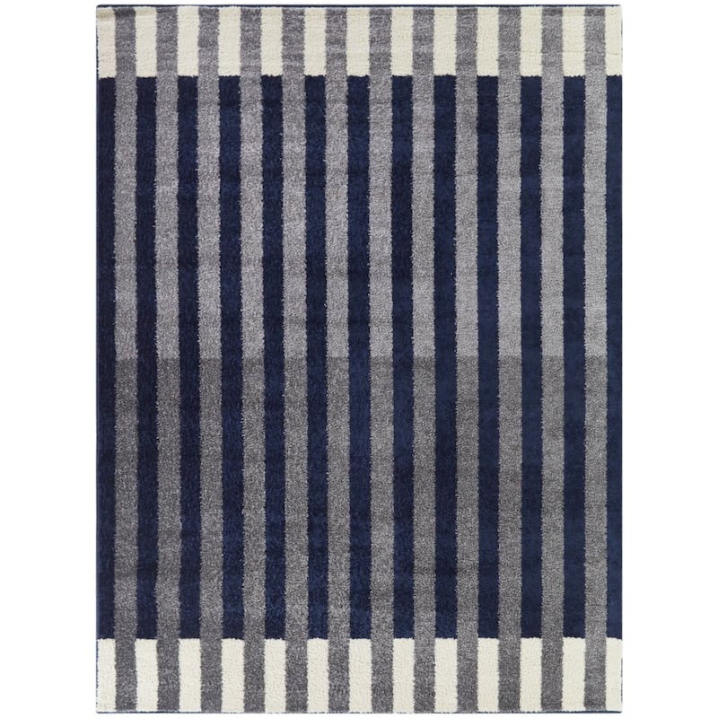 Matilde Modern Striped Area Rug - 5'3" x 7' - Navy Blue - Rectangle