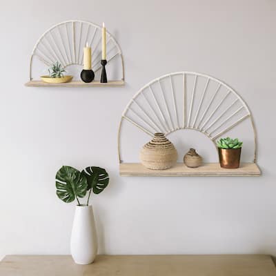Sagebrook Home Set of 2 Arched Wall Shelves Glam Modern Gold Metal and Wood Decorative Floating Wall Storage Shelf