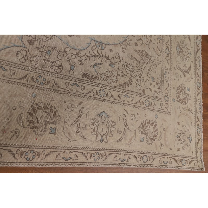 Vintage Distressed Tabriz Persian Rug Geometric Handmade Wool Carpet - 9'6" x 13'1"