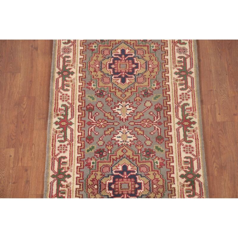Geometric Heriz-Serapi Accent Rug Handmade Oriental Wool Carpet - 2'6"x 5'10"