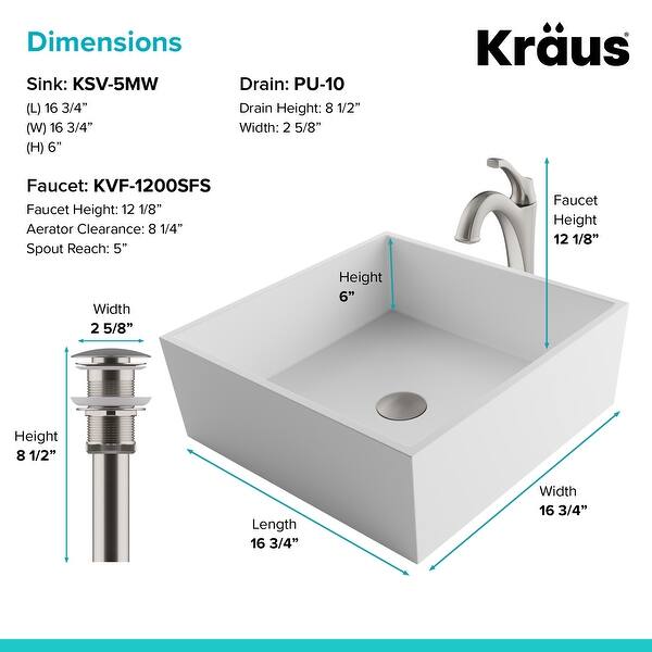 Shop Kraus 3 In 1 Set White Square Bathroom Vessel Sink Arlo Faucet W Drain Overstock 24216001