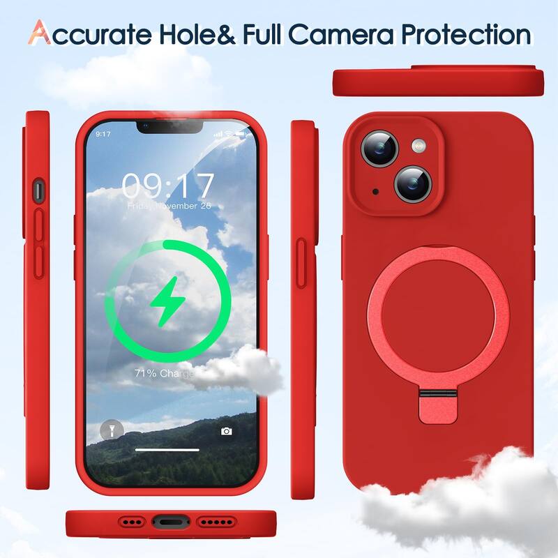 6.1 inch iPhone 14 Case, Liquid Silicone, Moisturizing Factor, Extreme Soft Slim Phone Case with Stand, Compatible with MagSafe