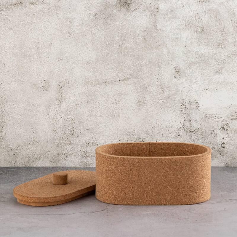 Oval Large Cork Storage Box with Lid - 9.5" - Beige