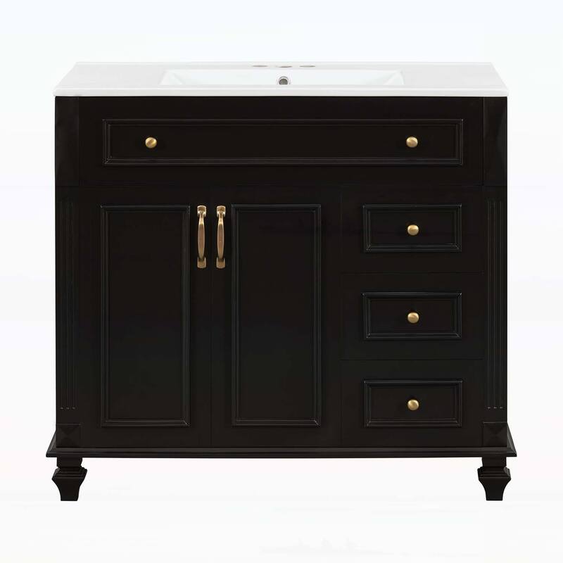 Freestanding Vanity Set with Flip-Out Drawer,3 Drawers,2 Soft-Close Doors