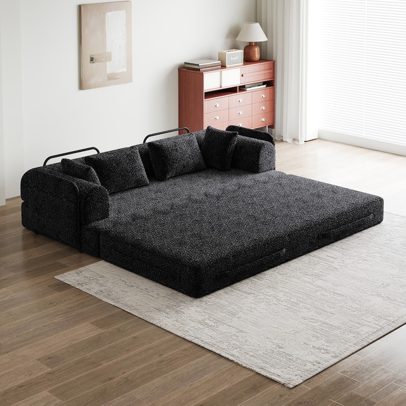 78.7-Inch Convertible Sleeper Sofa Bed With Cylindrical Pillow,Folding Sofa Bed With Side Pocket