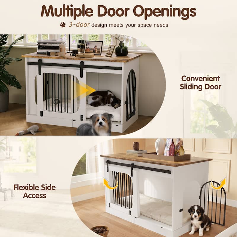 EROMMY Multifunctional Dog Crate Furniture - Heavy Duty Wooden Kennel with Soft Cushion, End Table/TV Cabinet for Indoor Use