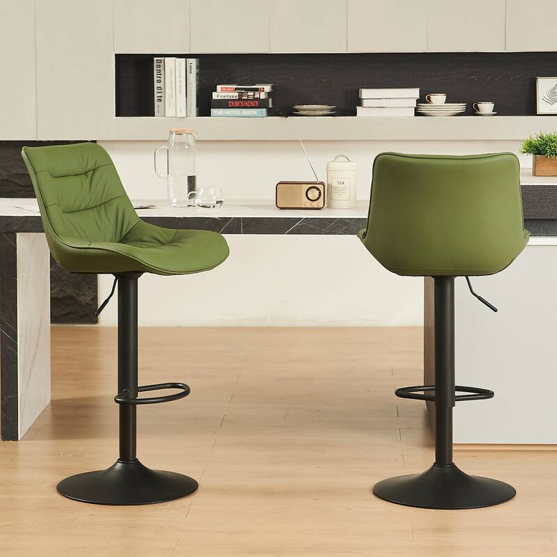 Adjustable Bar Stools Set of 2 Faux Leather Swivel Bar Chairs