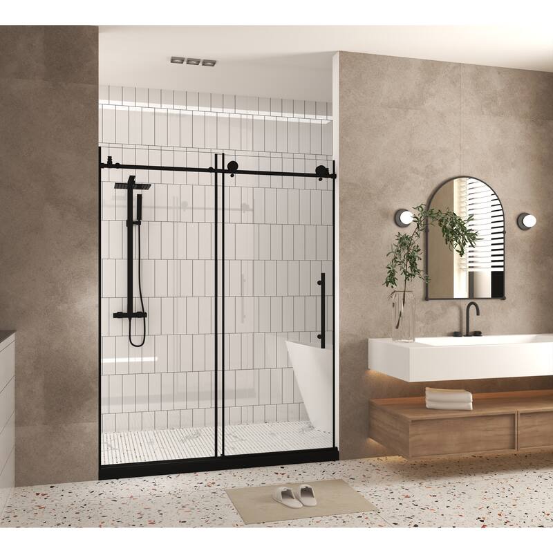 GDFStudio - Aldridge Frameless Sliding Bathroom Shower Door, Adjustable Width with Clear Tempered Safety Glass