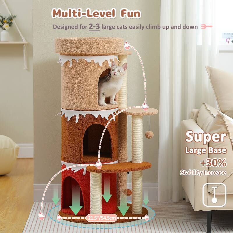 43" Cat Tree Cat Tower for Indoor Large Cats, Cat Bed House with 3 Large Condos and Sisal Scratching Posts for Kittens