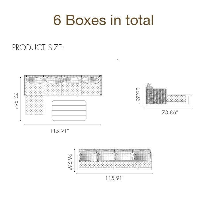 PURPLE LEAF Santorini 4-10 Piece Khaki Patio Sectional Sofa Set with Ottoman Cushions Poolside Garden Outdoor Conversation Sets