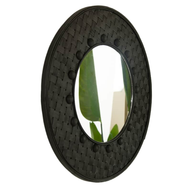24" Solea Mirror, Hand-woven Black Bamboo Artistry Wall Hanging Circle Mirror, Suitable for Bathroom, Bedroom, Living Room