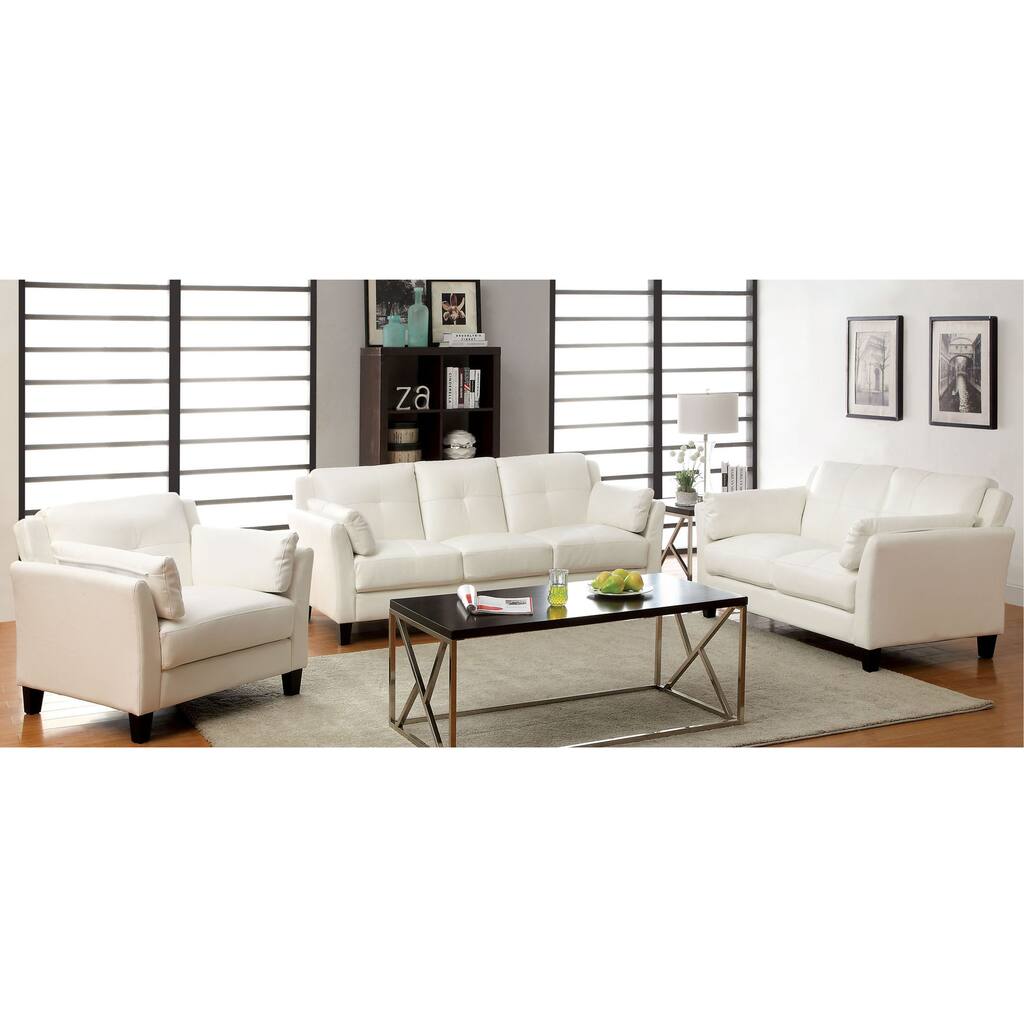 Sier Contemporary White Faux Leather Tufted 3-Piece Living Room Set by Furniture of America