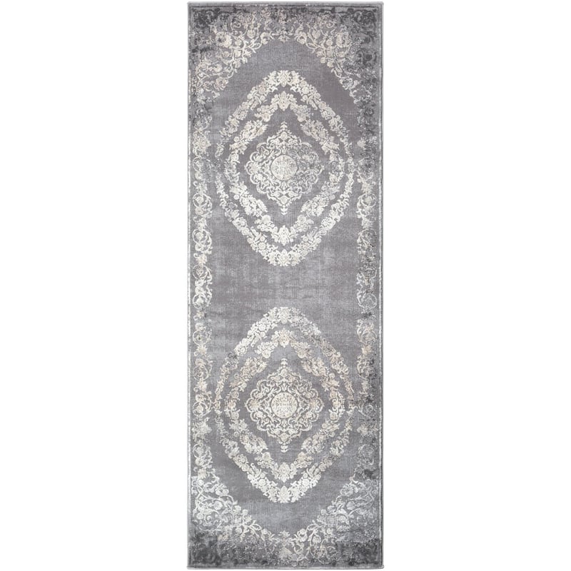 Livabliss Tibetan Updated Traditional Medallion Area Rug - 2' 7" x 7' 7" - Grey