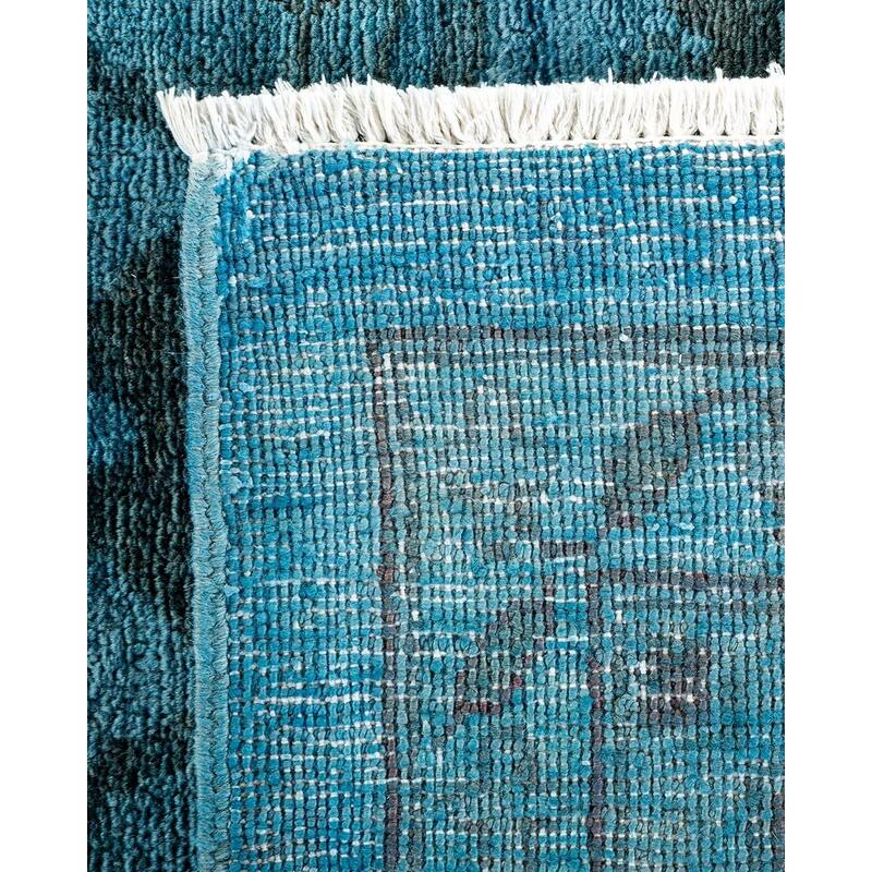 Overton Hand Knotted Wool Vintage Inspired Modern Contemporary Overdyed Blue Area Rug - 12' 0" x 17' 9"