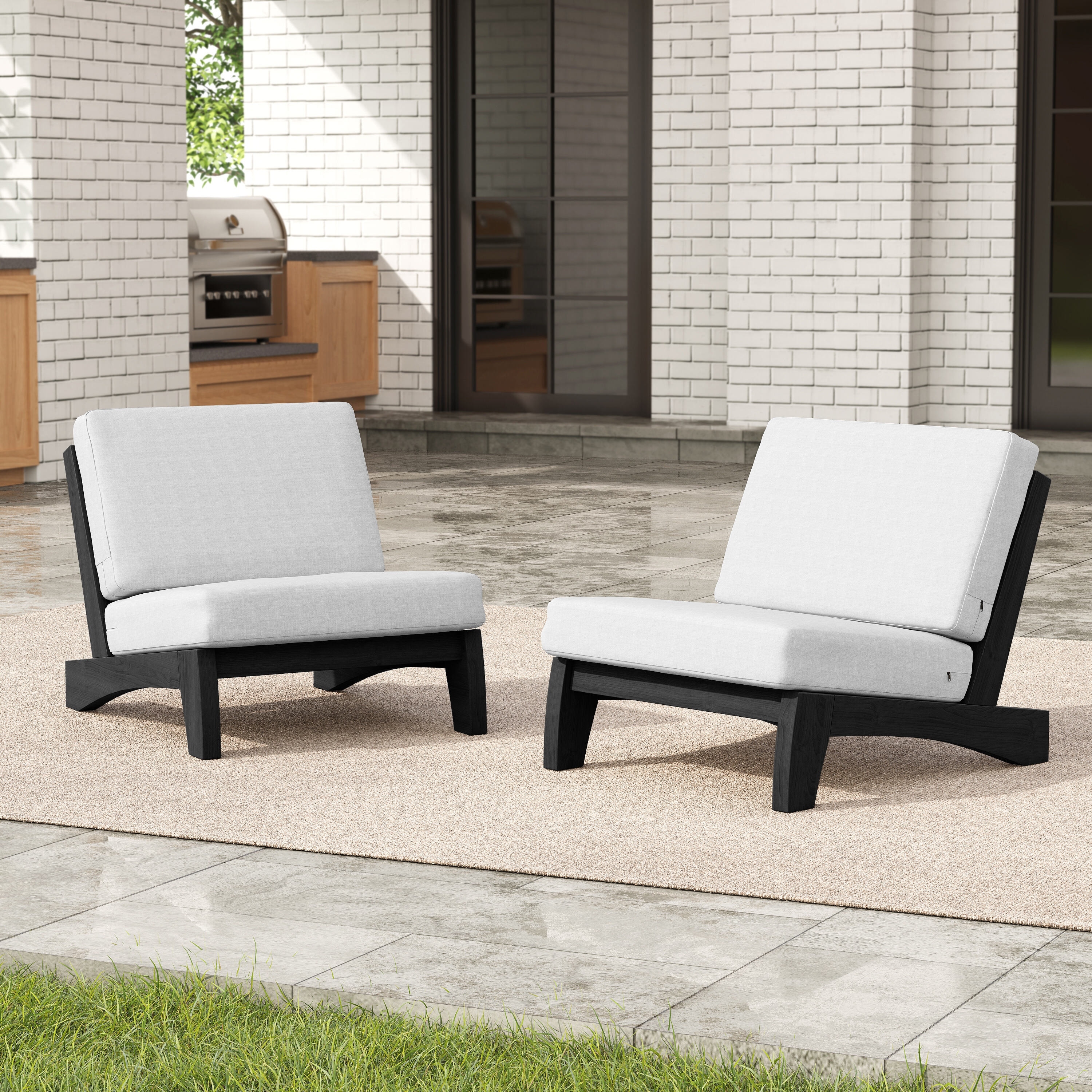 Outdoor Patio Furniture Acacia Wood Club Chair Set with All-Weather Cushions
