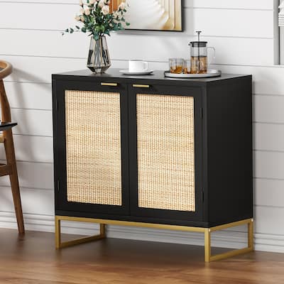 Anmytek Mid-Century Modern 2-Door Black Buffet Sideboard Accent Storage Cabinet with Adjustable Shelves