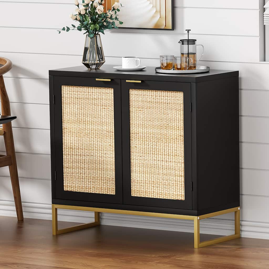 Anmytek Mid-Century Modern 2-Door Black Buffet Sideboard Accent Storage Cabinet with Adjustable Shelves