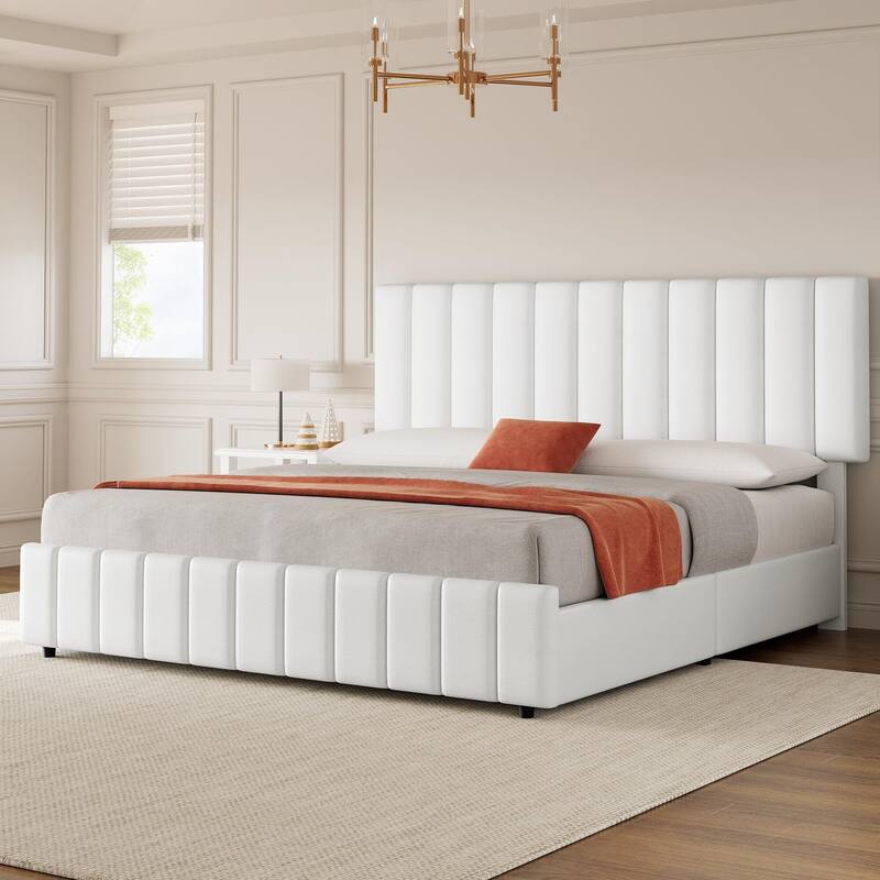 Bed Frame with 4 Storage Drawers and Adjustable Headboard