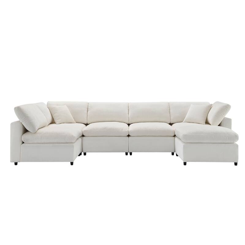 Chenille Sectional Couch Modular Cloud Sofa Bed Convertible U Shape Sleeper Sofa wOttoman, Deep Seat Recliner for Livingroom