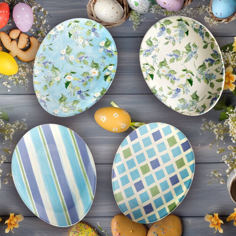 Certified International Easter Morning 10" Oval Egg Plates, Set of 4 - 10" x 8" x 1"