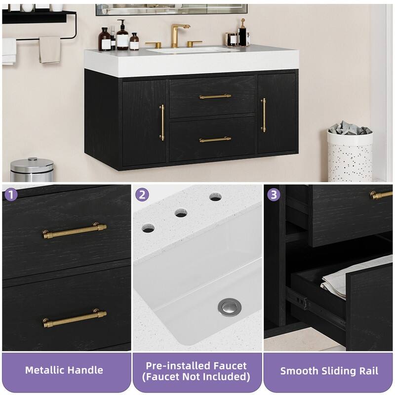 Moasis 40" Floating Bathroom Vanity with 2 Drawer and 2 Cabinet