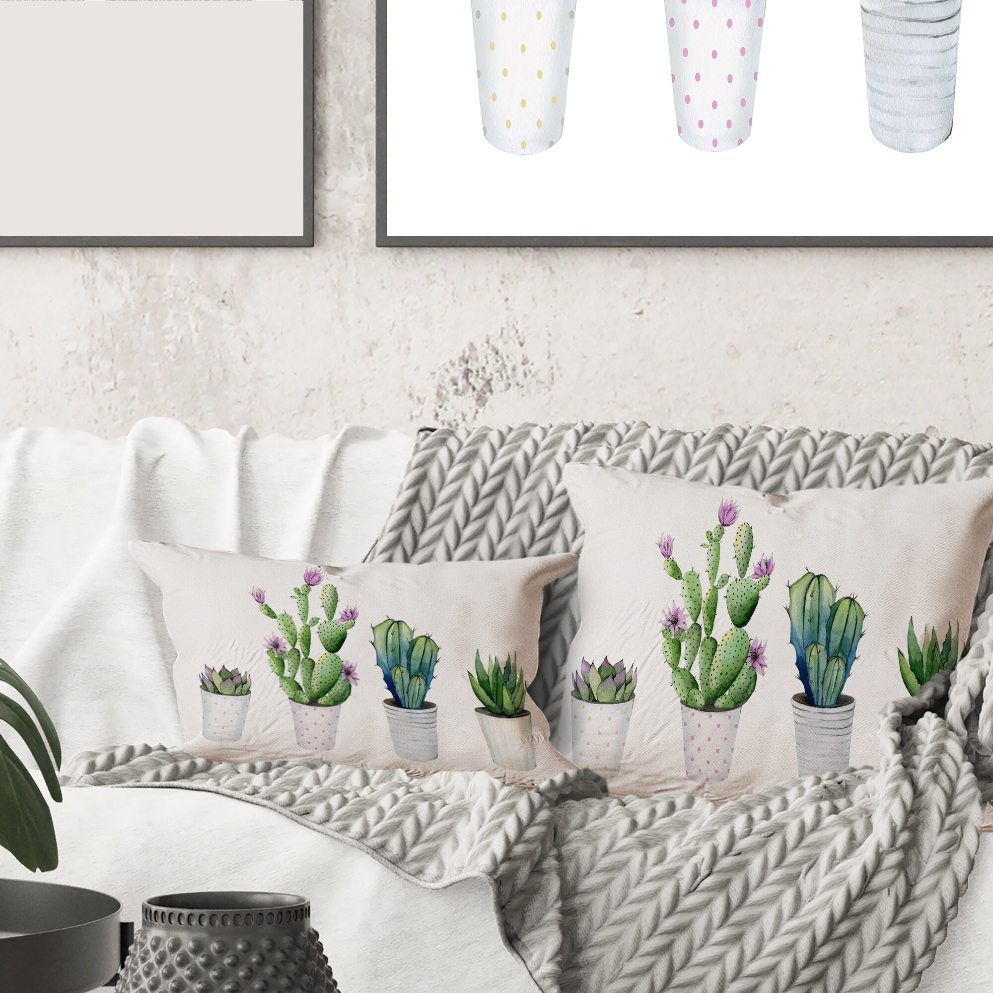 Designart Cactus Succulent Aloe Vera Home Plants In The Pots Farmhouse Printed Throw Pillow