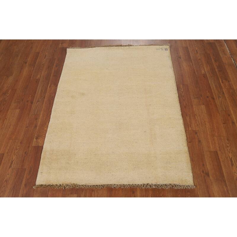 Muted Gold Gabbeh Modern Foyer Rug Hand-Knotted Wool Carpet - 3'0"x 4'0"