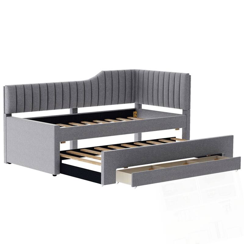 Upholstered Daybed with Trundle and Three Drawers