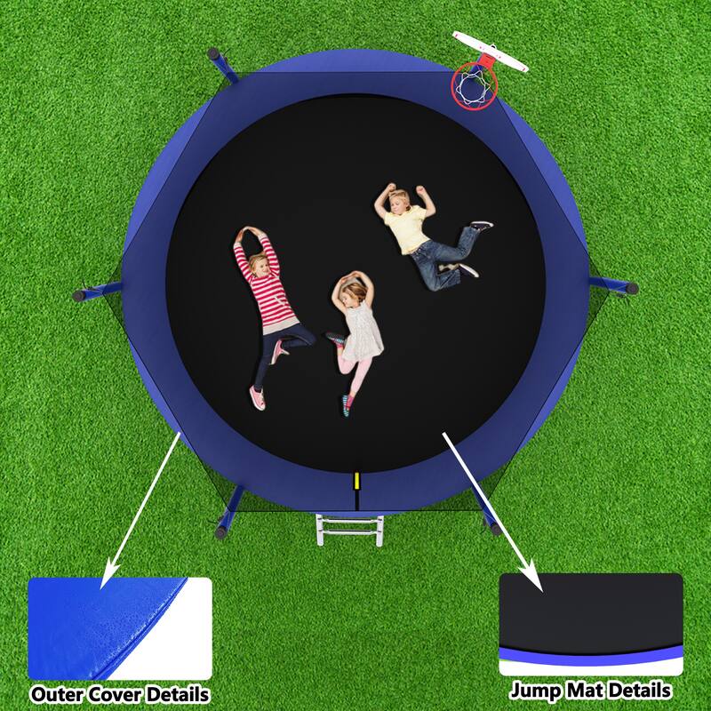 Blue Recreational Trampoline - Outdoor Backyard Fun - 96