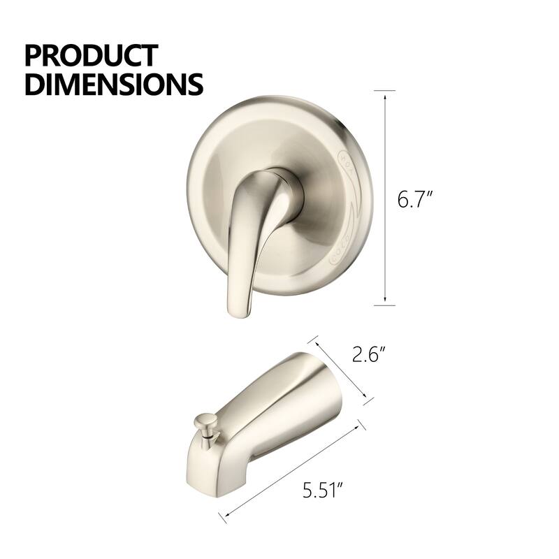 YASINU Wall Mounted Tub Spout And Shower Valve Kit - Brushed Nickel