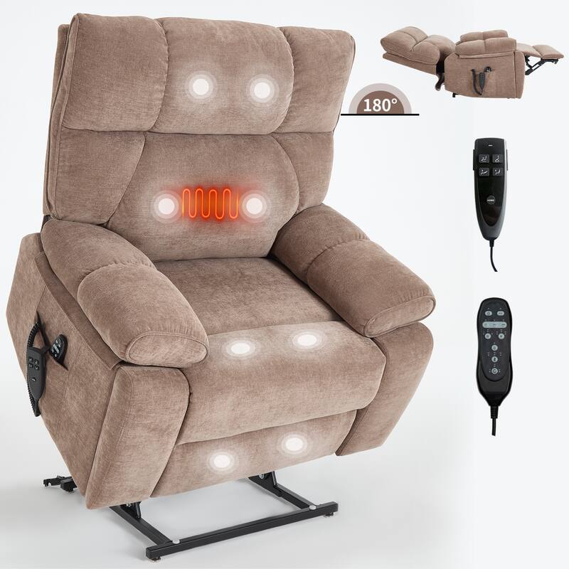 Dual Motor Power Lift Recliner Chair with Massage Heat and Hidden Cup Holders