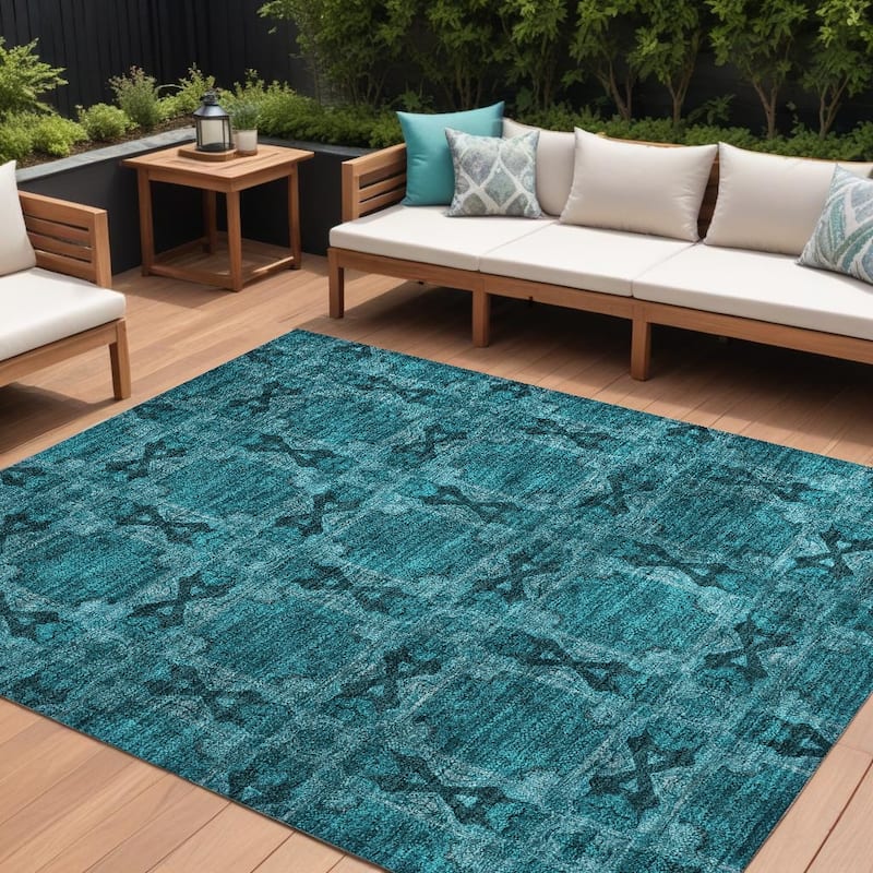Rara Lush Floral Weather Resistant Versatile Elegance Outdoor Rug - 10' X 14' - Teal