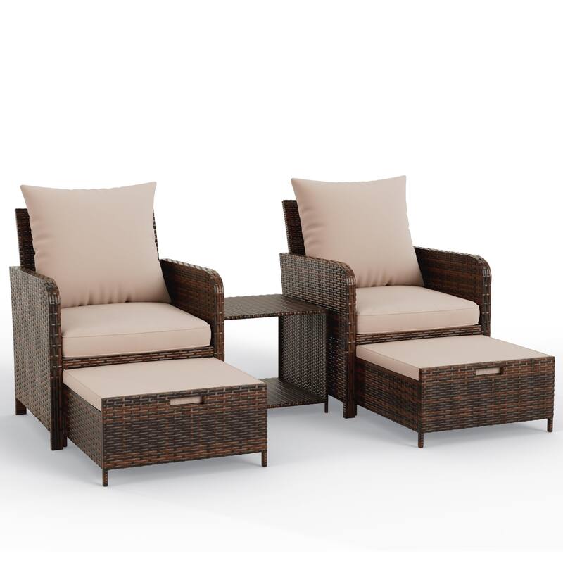 5 Pieces Outdoor Wicker Patio Conversation Bistro Set - Beige