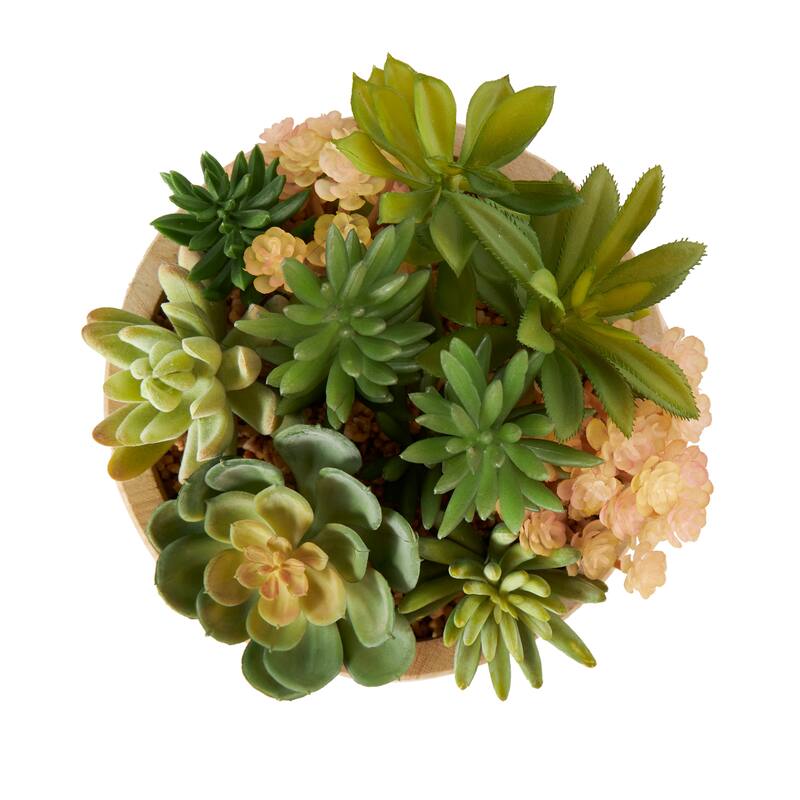 Faux Foliage Artificial Plant with Brown Wooden Pot - Green - Roche River Decor - 8"W x 8"L x 7"H