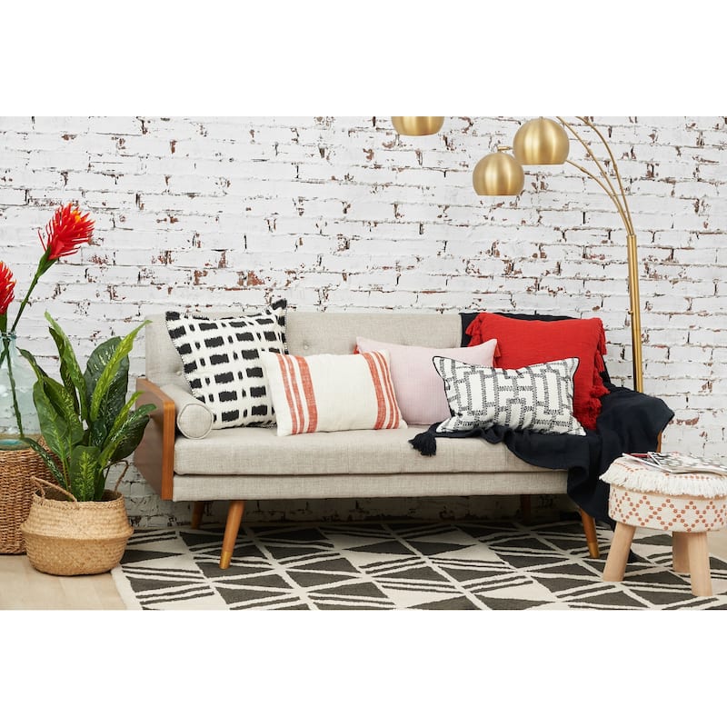 14" x 22" Crawford Geometric Art Deco Black & White Cotton Decor Throw Pillow