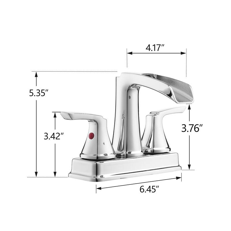 4 in. Centerset Double Handle Waterfall Bathroom Faucet with Pop-up Drain Kit Sink Vanity Basin Taps