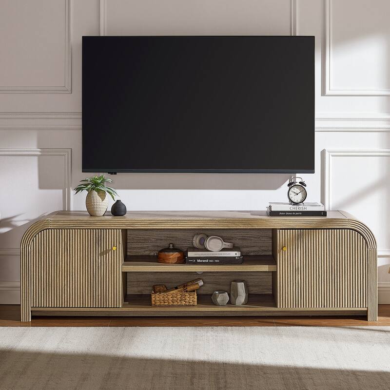 Modern Fluted TV Stand for 80" TV, Media Console, Entertainment Center