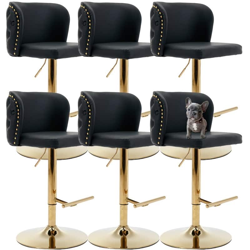 Modern Upholstered Swivel Adjusatble Height Leather Barstools Set of 6