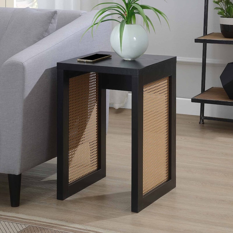 Minimalist Square End Table with Woven Rattan Panel Sides and Modern Boho Design for Living Room or Bedroom - 15.75