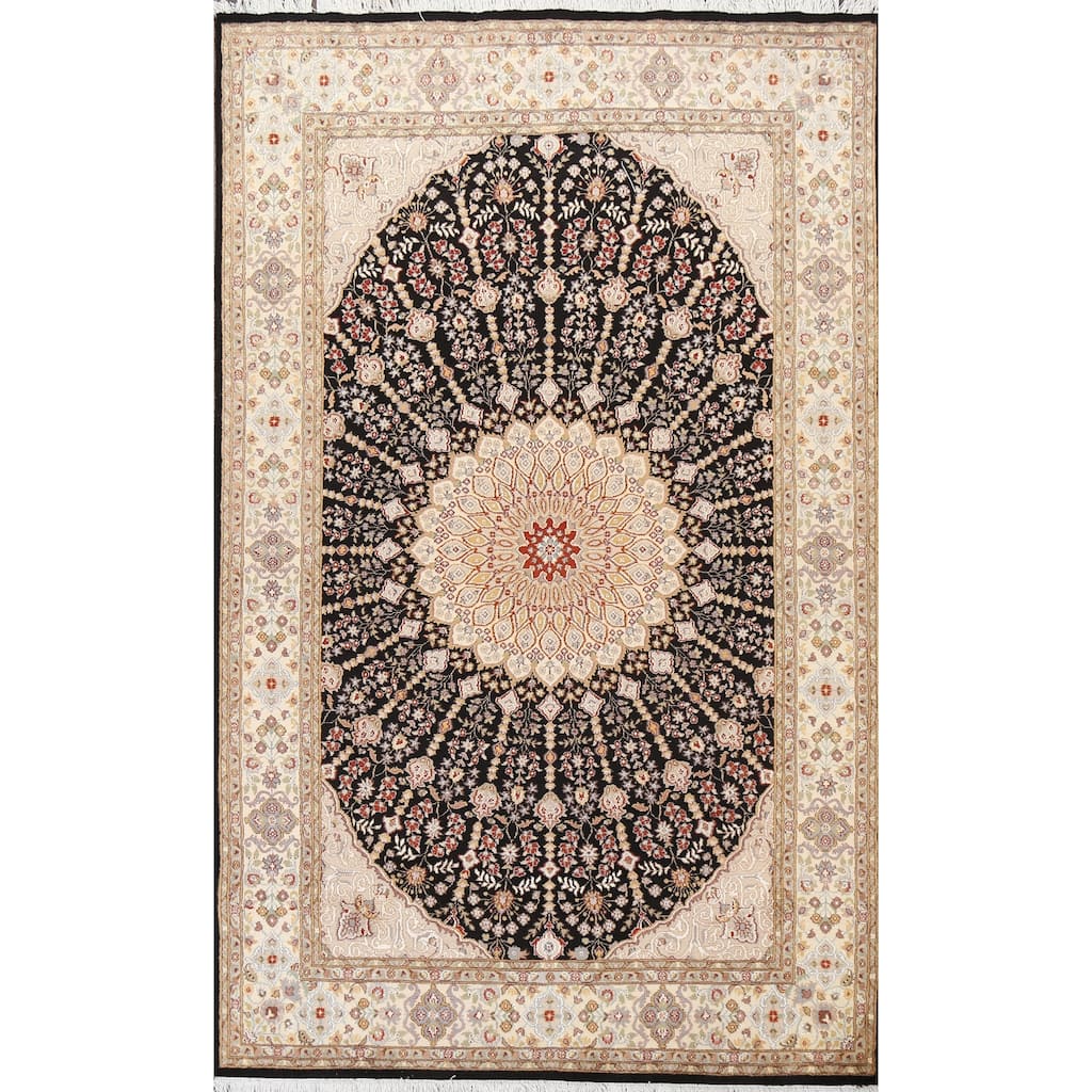 Wool/ Silk Vegetable Dye Geometric Nain Oriental Area Rug Hand-knotted - 6'0" x 9'7"