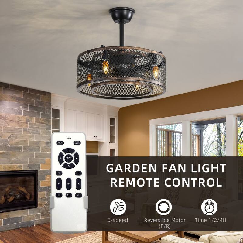 Vintage Cage Style Ceiling Fan Light with Lighting and 6 Speed Settings, DC Motor for Bedroom and Living Room