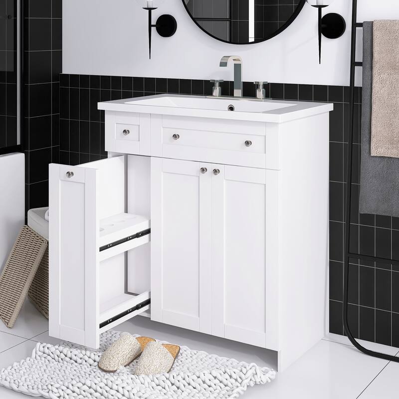 30 Inch MDF Freestanding Bathroom Vanity Set in White/ Grey/ Blue