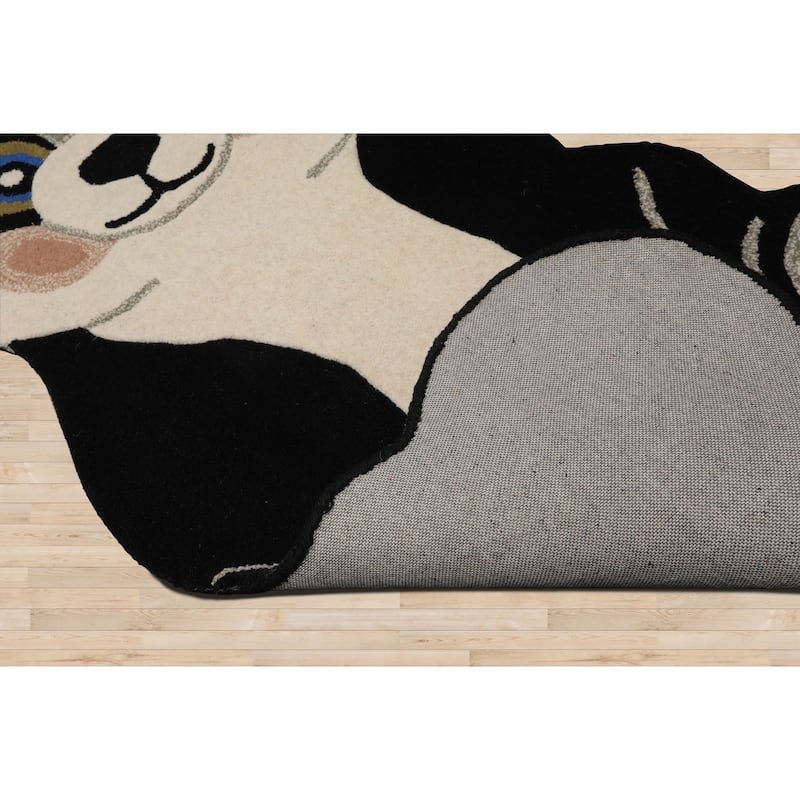 3'x5' Ivory Hand-Tufted Wool Rug Depicting a Modern Panda Theme - 3' x 5'