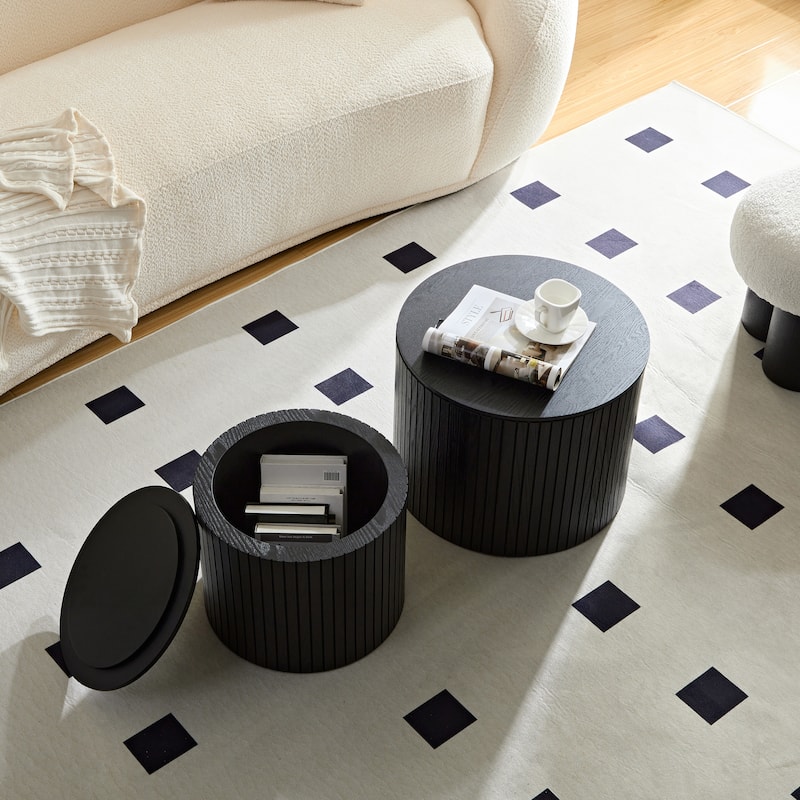 Modern Nesting Coffee Tables Stylish Coffee Tables Round Coffee Tables, for Living Rooms, 2-Piece Set, Black - Black